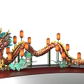 Chinese Style Dragon Sculpture Photo Check-in Spot with Red Green Lanterns and Auspicious Cloud Decorations