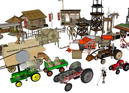 New Chinese Agricultural Tools Agricultural Machinery Tractor Scarecrow Granary Agricultural Tools 3d model