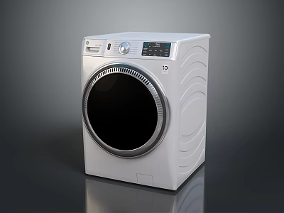 White Front Loading Washing Machine With Modern Control Panel And Efficient Design 3d model