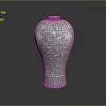 Carved Celadon Vase With Intricate Patterns And Glossy Decorative Ceramic Artwork