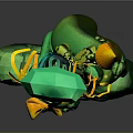 Green Spiral Ornate Weapon With Detailed Textured Staff And Curved Design