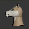 Light Brown Animal Head Sculpture Carving with Blue Eyes and Cartoon Style Features