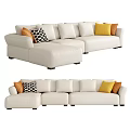 Modern White Sectional Sofa With Orange Yellow And Patterned Decorative Pillows 3d model