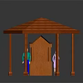 Wooden Pavilion With Hexagonal Roof And Columns Two People Standing Under