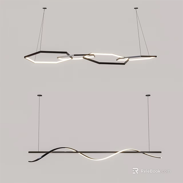Modern Geometric Curved Pendant Lights With Black White Finish And Contemporary Design 3d model 