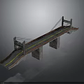 Suspension Bridge Model With Tower Cables Deck Piers And Yellow Lines 3d model