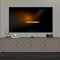 Modern TV Stand With Geometric Pattern Doors Golden Legs TV And Curtain Backdrop