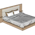Modern Wooden Double Bed With Gray Bedspread Two Pillows And Side Tables 3d model