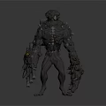 Black Mechanical Organic Monster Character With Muscular Build And Clawed Limbs