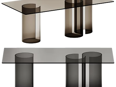 Modern Minimalist Dining Table With Glass Top And Cylindrical Dark Legs 3d model