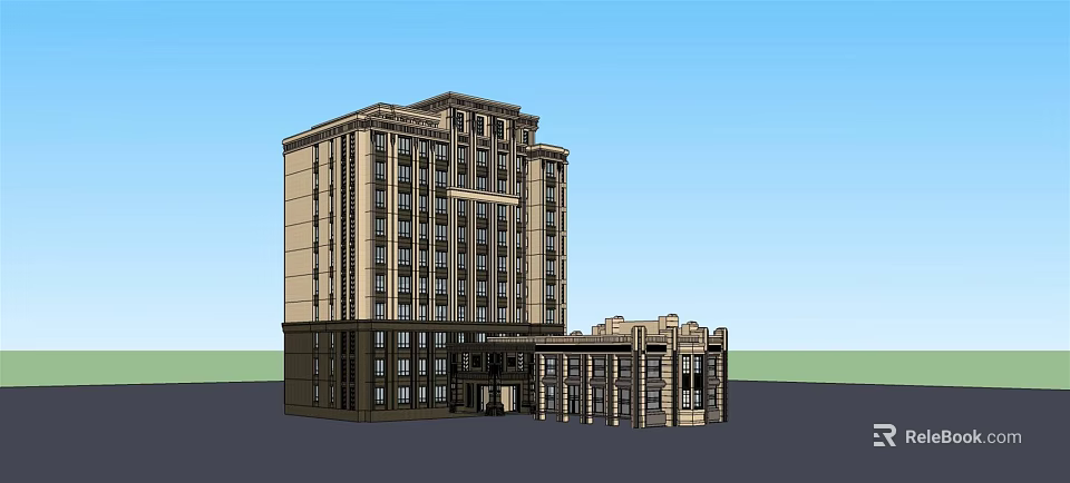Classical Style Multi Story Building With Beige And Dark Brown Exterior Grand Entrance Featuring Columns 3d model 