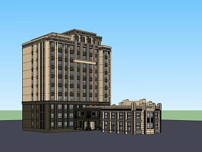 Classical Style Multi Story Building With Beige And Dark Brown Exterior Grand Entrance Featuring Columns 3d model