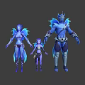 Three Blue Fantasy Characters As Mythical Beings With Aquatic Wings Fins And Different Sizes