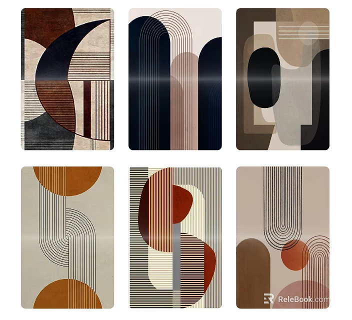 Modern Square Rugs With Geometric Patterns Curved Lines And Neutral Tones 3d model