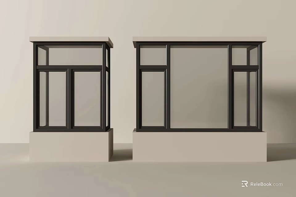 Casement Windows Modern Design With Black Frame And Two Different Styles 3d model 