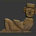 Ancient Human Figure Stone Carving In Reclining Position With Ornate Hat And Square Base