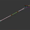 Ornate Decorative Spear With Long Shaft Red Accents And Metal Blade
