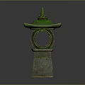 Green Lantern Shaped Decorative Ornament Set with Square Base and Carved Design for Home Decor