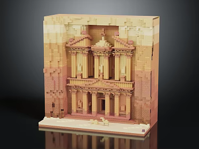 Cartoon Scene Of Brick Built Ancient Temple With Classical Columns And Portico Structure 3d model