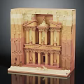 Cartoon Scene Of Brick Built Ancient Temple With Classical Columns And Portico Structure