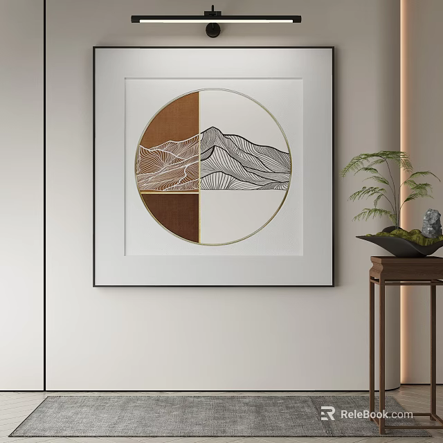 Abstract Painting Wall Art With Circular Composition Geometric Lines And Brown White Tones 3d model 