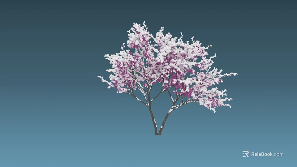 Blooming Tree with Pink and White Flowers on Blue Gradient Background 3d model 