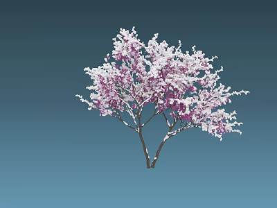 Blooming Tree with Pink and White Flowers on Blue Gradient Background 3d model