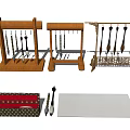 Various Pens Displayed on Wooden and Metal Racks with Pen Case and White Mat