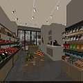 Modern Fruit Store Interior With Fresh Watermelons Bananas And Melons On Shelves