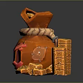 Open Orange Treasure Bag With Red Cross Design Spilled Gold Coins And Stacked Gold Blocks