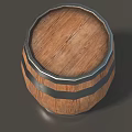 Rustic Wooden Barrel With Black Metal Hoops On Gray Surface Design 3d model