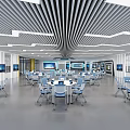 Modern Multi Level Parking Garage Interior With Yellow Columns Glass Curtain Walls And Parked Cars