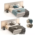 Double Bed Interior Design with Modern Headboard Soft Pillows Quilt Cozy Throw and Side Table 3d model