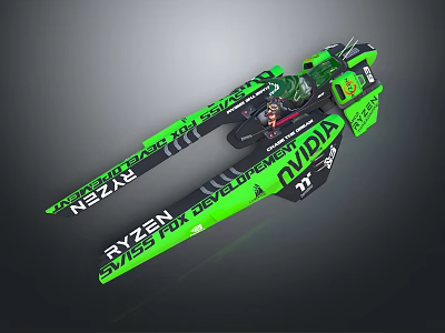 Green High Speed Racing Vehicle With NVIDIA RYZEN And Deadpool Livery Design 3d model