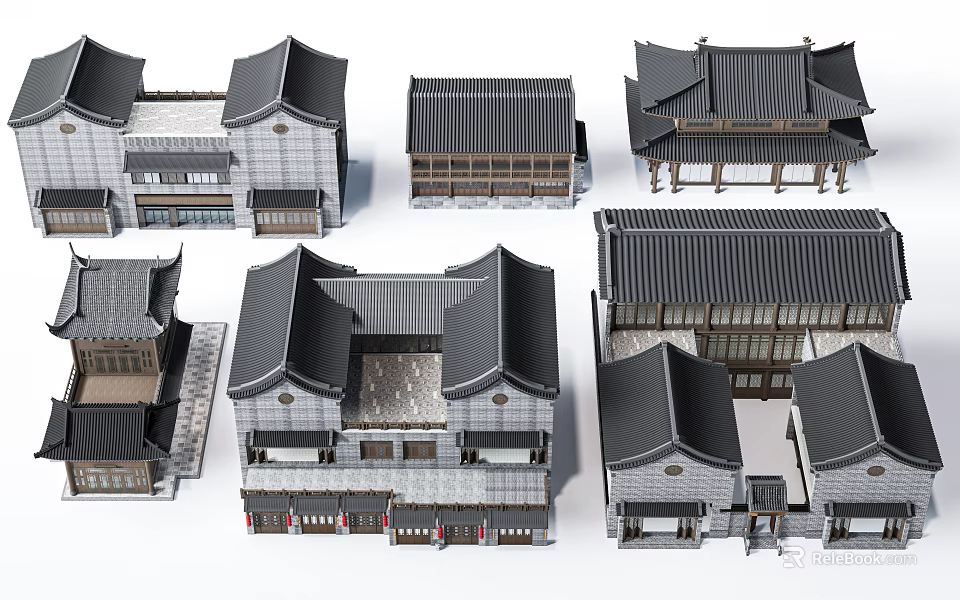 Traditional Chinese Ancient Building Complex Featuring Various Sloped Roofs And Courtyards 3d model