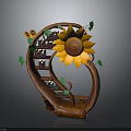 Sunflower Shaped Wooden Bookshelf With Curved Design Decorative Leaves And Books Storage