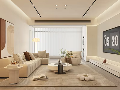 Modern Living Room Interior Design With Beige Sofa Coffee Table Floor Lamp And Decorative Artwork 3d model