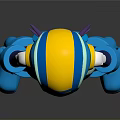 3D Game And Movie Character In Blue Yellow Costume With Helmet Red Chest Emblem Blue Gloves Boots