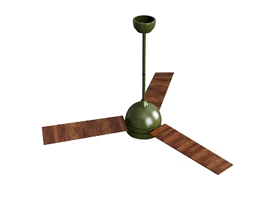 Modern Green Ceiling Fan Light with Three Wooden Blades and Classic Design 3d model