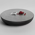 Modern Round Coffee Table with Gray Top Black Base and Red Berries on Surface 3d model