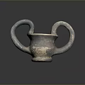 Traditional Ceramic Sculpture With Double Loop Handles And Weathered Blue Gray Vessel Texture 3d model