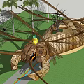 Unique Artistic Pergola With Wooden Frame Spider Web Design And Palm Trees
