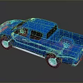 Blue Pickup Truck With Shiny Exterior And Reflective Truck Bed On Black Background