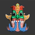 Vibrant Dragon Head With Green Face Red Yellow Blue Decorations And Big Eyes