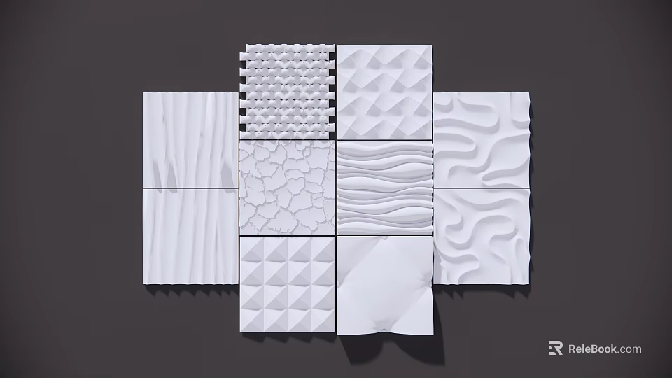 Modern Interior Wall Panels with Geometric Wave Stone and Grid Textures 3d model 