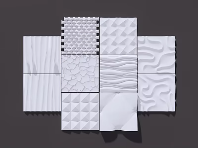 Modern Interior Wall Panels with Geometric Wave Stone and Grid Textures 3d model