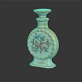 Ceramic Decorative Bottle With Gold Trim Floral Pattern And Pink Blue Flowers For Home Decor