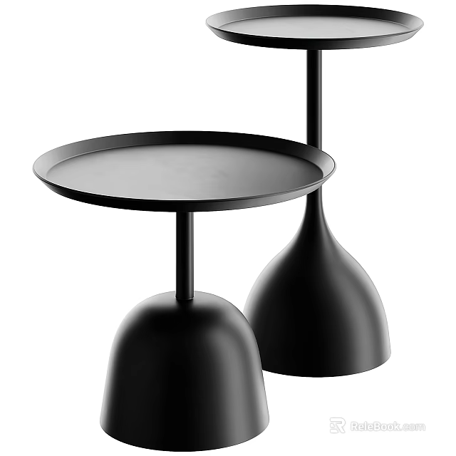 Modern Black Side Tables with Round Top and Bell Shaped Base Design 3d model
