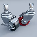 Two Swivel Casters Wheels with Black and Red Tires Silver Metal Brake Frame