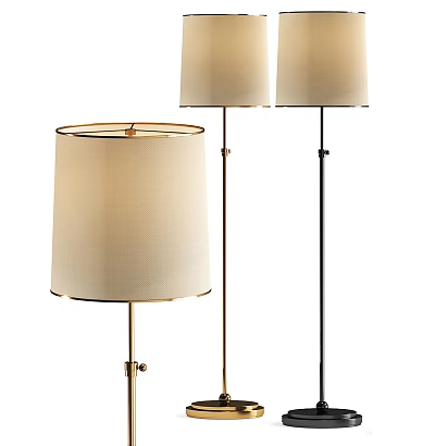 Contemporary Floor Lamp With Beige Fabric Shade And Golden Metal Stand Design 3d model